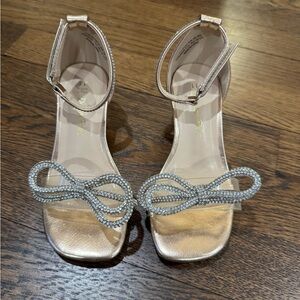 Dream Pairs Metallic Gold Ankle-Strap Heels with Crystal Bow